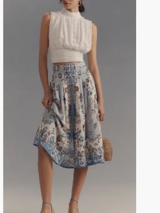 Ranna Gill Dresses & Skirts - Ranna Gill Blue and Cream Seashell Print A-Line Skirt